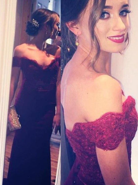 Custom Made Sweetheart Neck Off Shoulder Mermaid Burgundy Lace Prom Dress, Bridesmaid Dress, Formal Dress