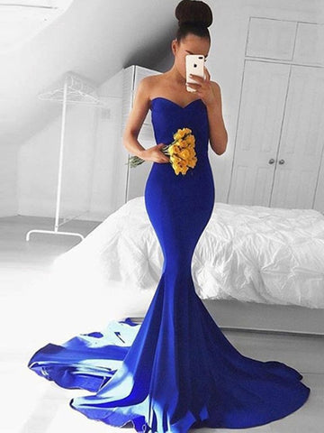 Sweetheart Neck Royal Blue Mermaid Sleeveless Prom Dresses, Mermaid Formal Dresses, Royal Blue Graduation Dresses