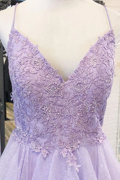 V Neck Purple Tulle Lace Long Prom Dresses, V Neck Blue Tulle Lace Long Formal Evening Dresses