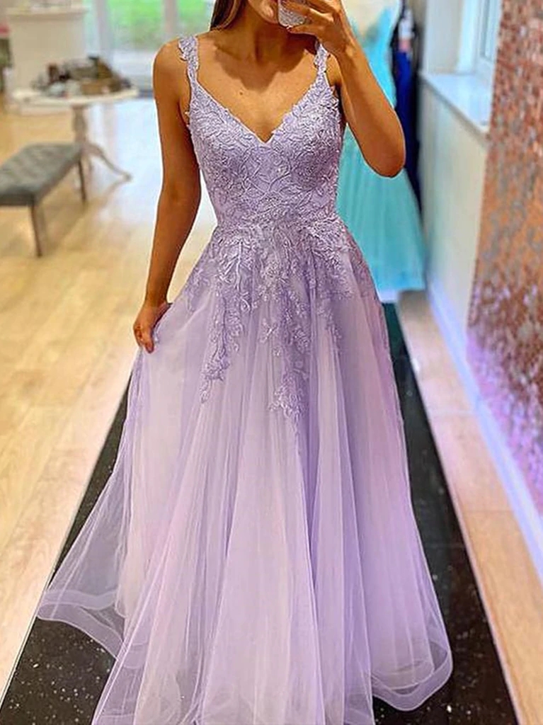 V Neck Purple Lace Prom Dresses, Purple V Neck Lace Formal Graduation morievent V Neck Purple Lace Prom Dresses, Purple V Neck Lace Formal Graduation morievent