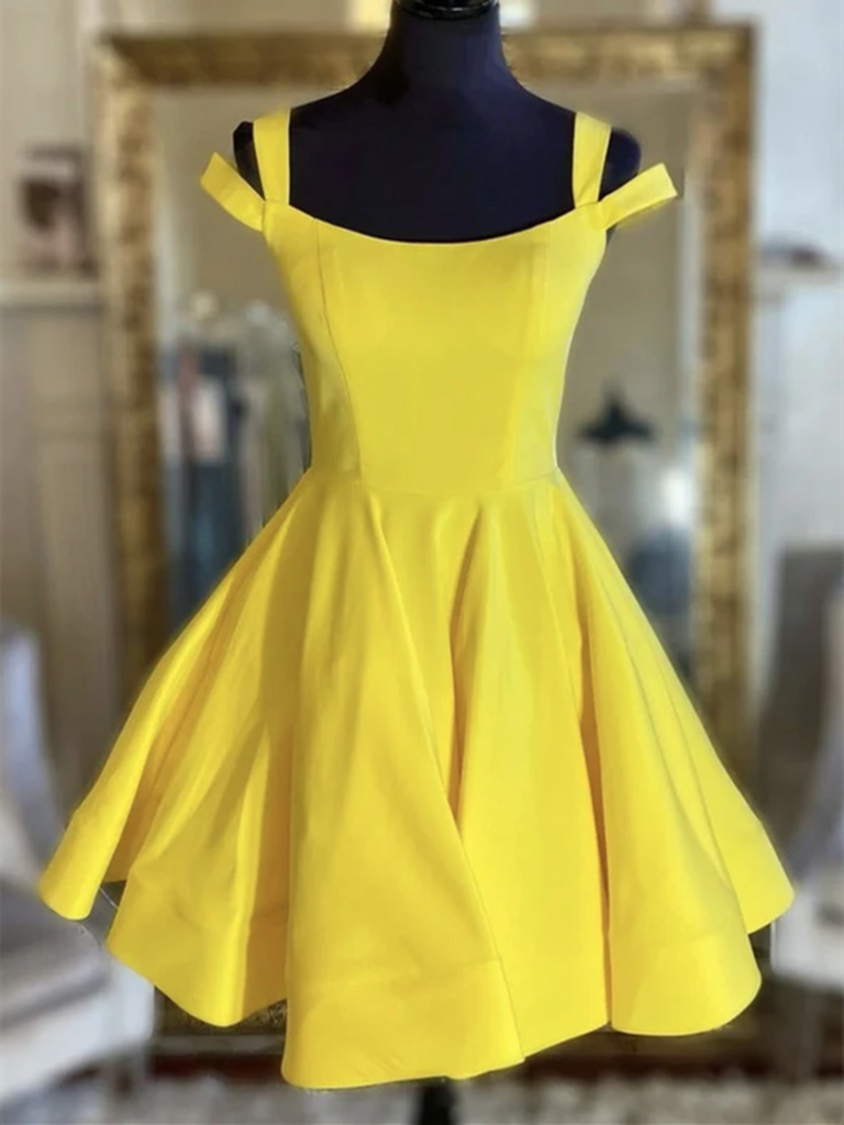 light yellow short prom dresses Light Yellow Lace Sleeveless A-line Short Homecoming Dresses, CH0007