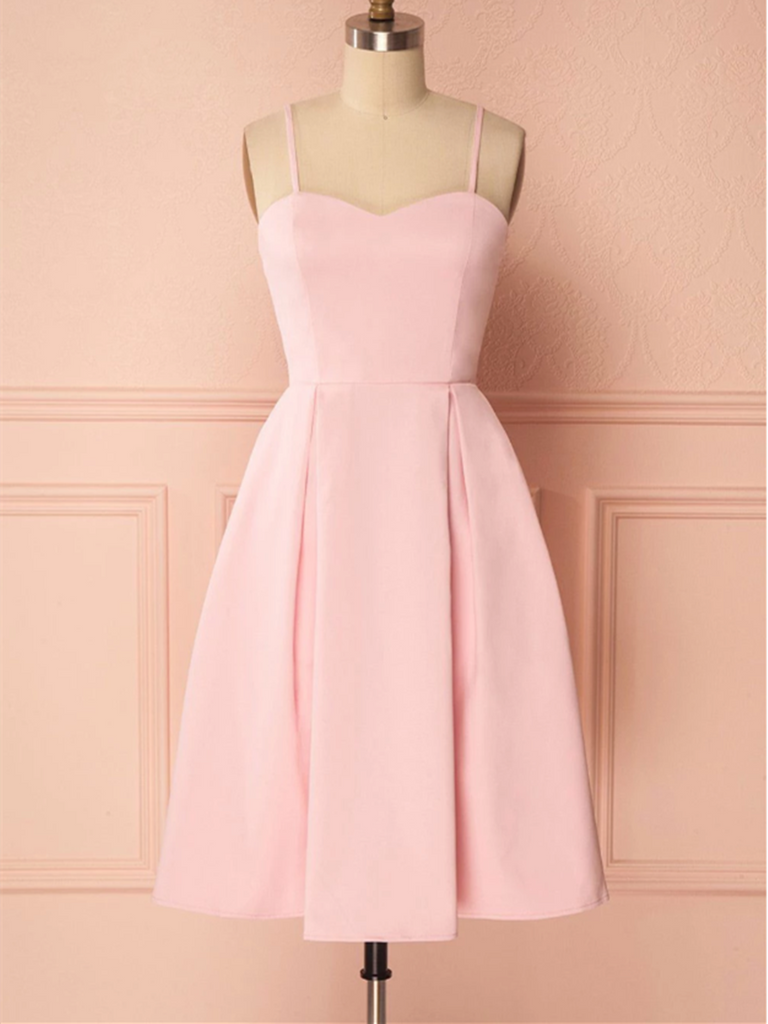 Pink Satin Short Prom Dress, Pink Homecoming Graduation Dress