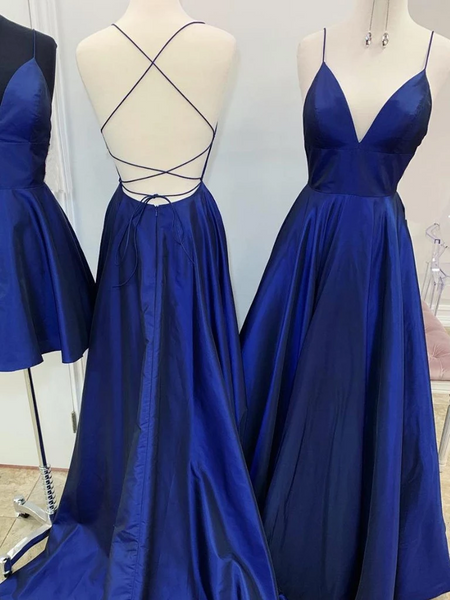 V Neck Royal Blue Backless Prom Dresses, Royal Blue Backless Formal Evening Bridesmaid Dresses