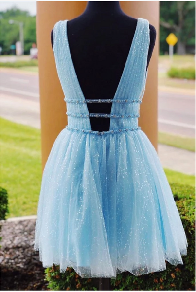 V Neck Short Blue Prom Dressses, Short Blue Fomal Homecoming Graduation Dresses