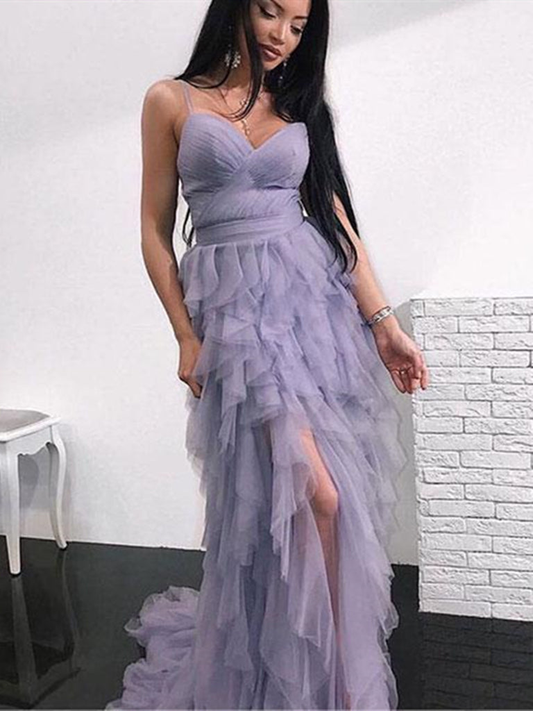 sweetheart Neck Purple Tulle Long Prom Dress,  Purple Tulle Long Evening Dress