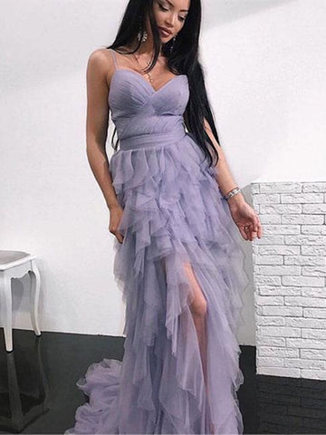 sweetheart Neck Purple Tulle Long Prom Dress,  Purple Tulle Long Evening Dress
