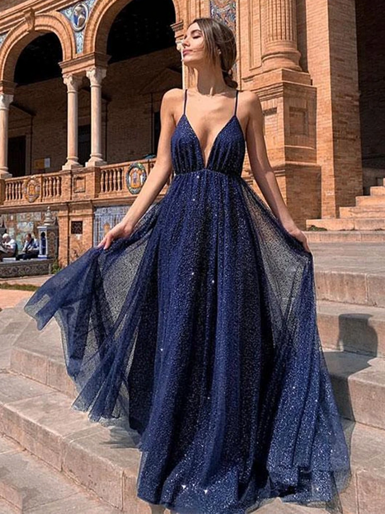 Navy blue backless prom dress hotsell