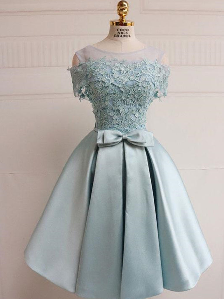 A Line Blue Lace Short Prom Dresses, Blue Lace Short Formal Homecoming morievent A Line Blue Lace Short Prom Dresses, Blue Lace Short Formal Homecoming morievent
