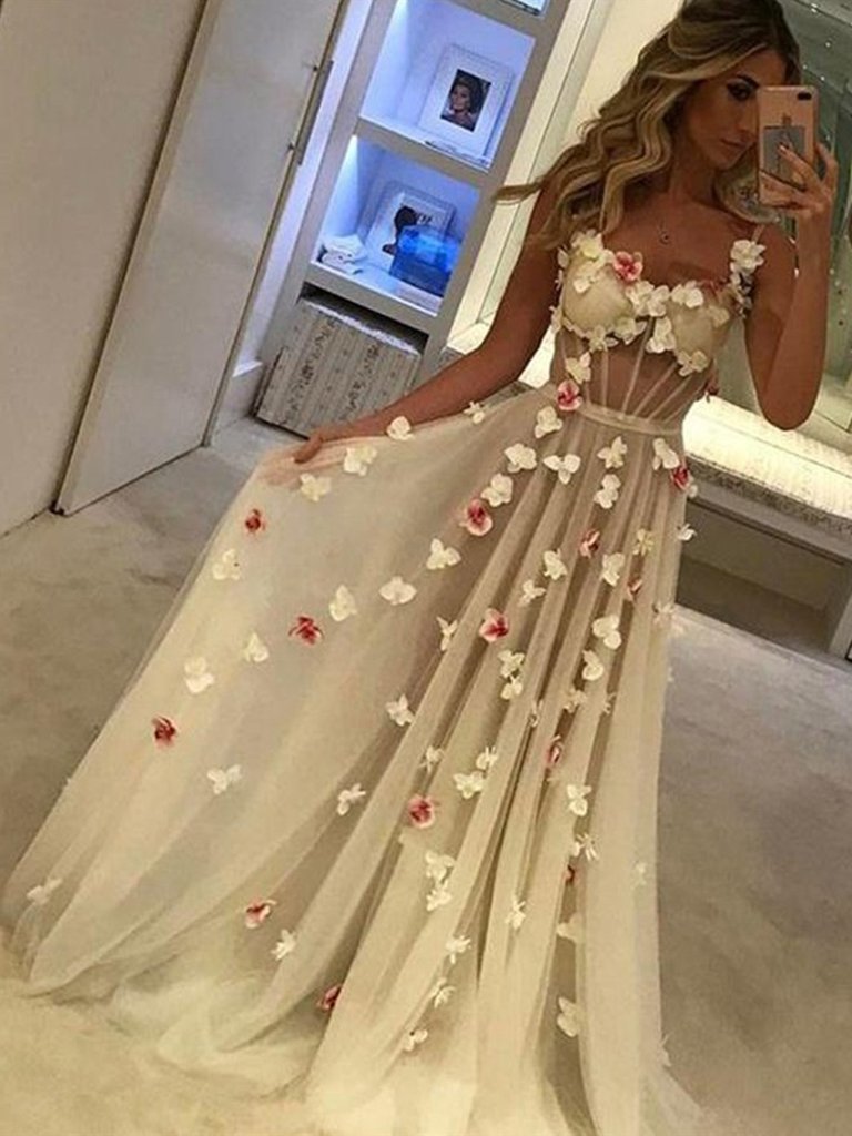 Custom Made A Line Sweetheart Neck Floral Prom Dresses, Floral Formal morievent Custom Made A Line Sweetheart Neck Floral Prom Dresses, Floral Formal morievent
