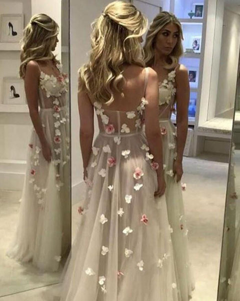 Custom Made A Line Sweetheart Neck Floral Prom Dresses, Floral Formal Graduation Dresses