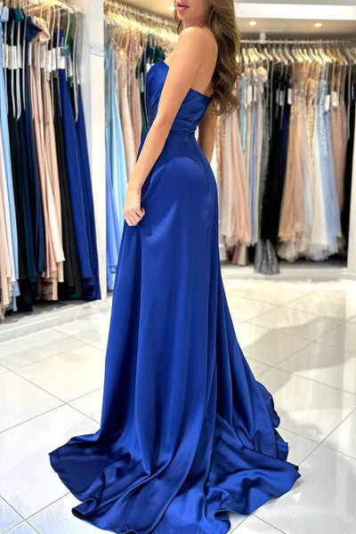 Blue Strapless Long Prom Dress, Simple A Line Sweetheart Evening Dress
