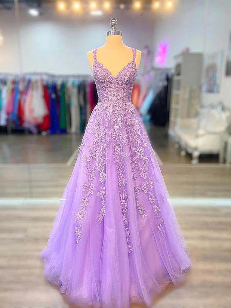 A Line V Neck Purple Lace Prom Dresses, Purple Lace Formal Evening Dre morievent A Line V Neck Purple Lace Prom Dresses, Purple Lace Formal Evening Dre morievent