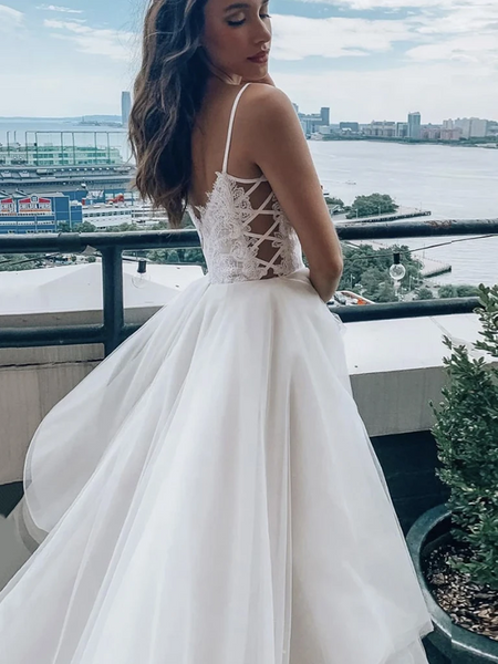 V Neck White Lace Wedding Dresses, V Neck White Lace  Bridal Dresses , V Neck White Lace Prom Dresses