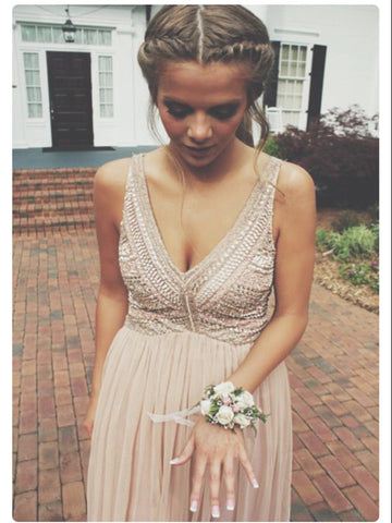 A Line V Neck Floor Length Prom Dresses, Long Formal Dresses, Party Dresses