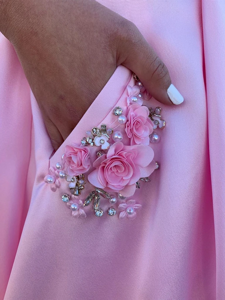 A Line Pink Satin Long Prom Dresses with Pockets, Pink Satin Long Formal Evening Graduation Dresses
