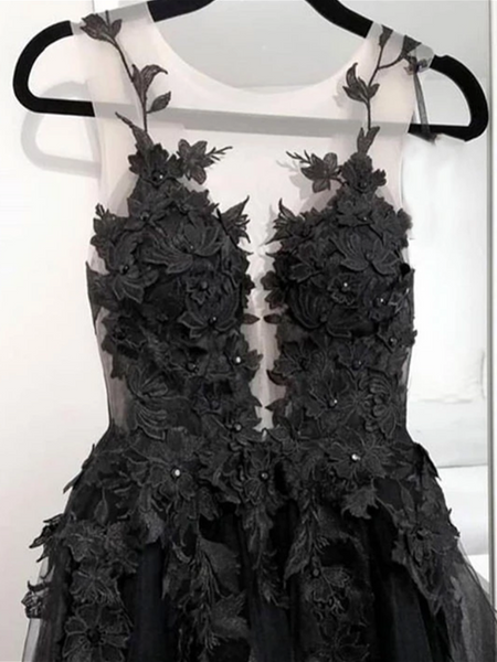 Black Tulle Lace Long Prom Dress, Black Evening Dress