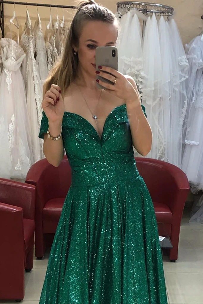 Off Shoulder Bling Bling Green Sequins Long Prom Dresses, Off the Shou morievent Off Shoulder Bling Bling Green Sequins Long Prom Dresses, Off the Shou morievent