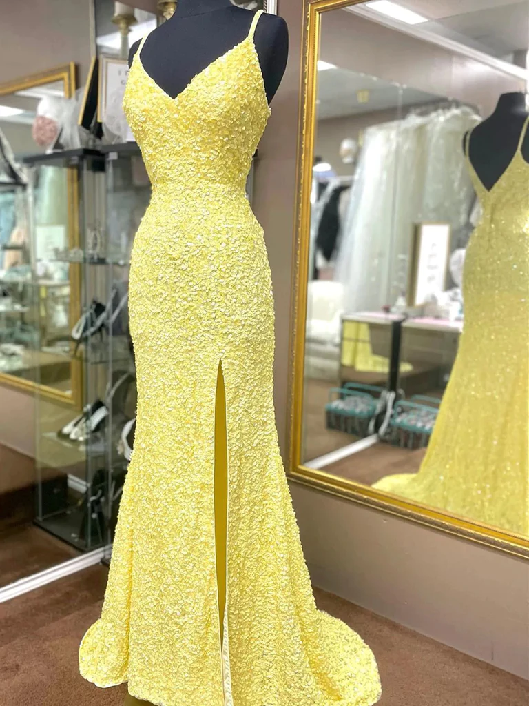 V Neck Yellow Hot Pink Mermaid Long Prom Dresses, Hot Pink Yellow Merm morievent V Neck Yellow Hot Pink Mermaid Long Prom Dresses, Hot Pink Yellow Merm morievent
