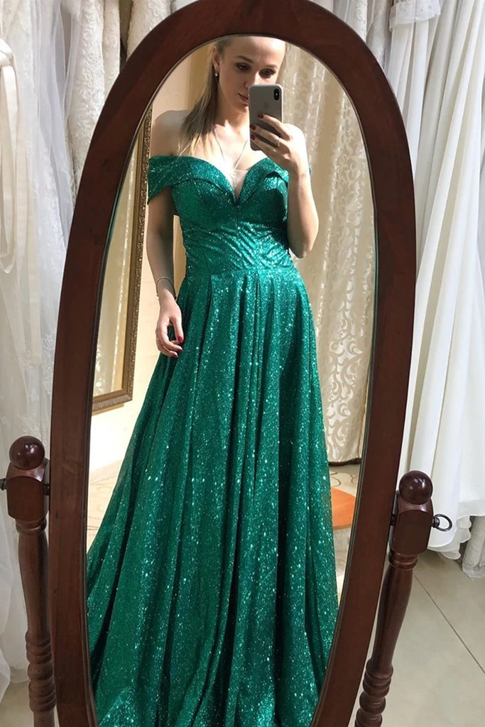 Off Shoulder Bling Bling Green Sequins Long Prom Dresses, Off the Shou morievent Off Shoulder Bling Bling Green Sequins Long Prom Dresses, Off the Shou morievent