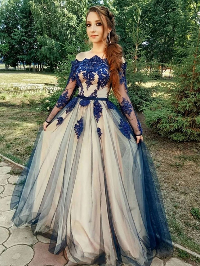 Cute Tulle Lace Long Prom Dress, Long Sleeves Lace Formal Evening Dres morievent Cute Tulle Lace Long Prom Dress, Long Sleeves Lace Formal Evening Dres morievent