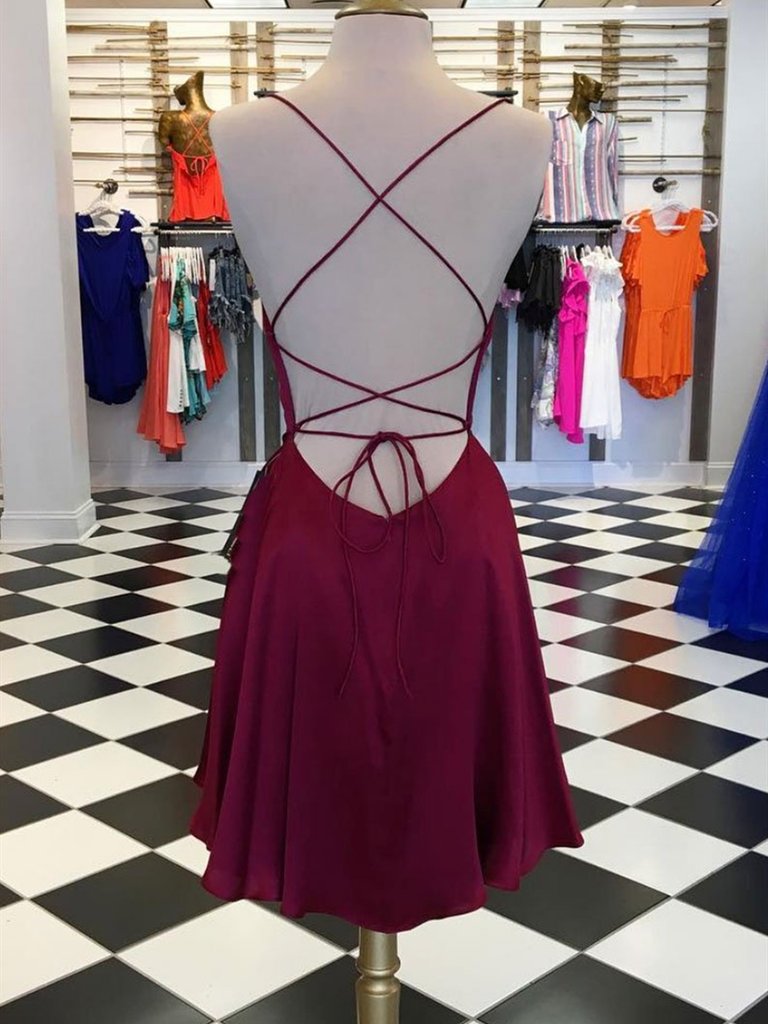 Backless Burgundy Short Prom Dresses, Short Burgundy Homecoming Evening Dresses Backless Burgundy Short Prom Dresses, Short Burgundy Homecoming Evening Dresses