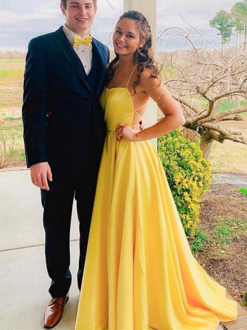 Simple yellow backless long prom dress,  Yellow backless long Formal evening dress