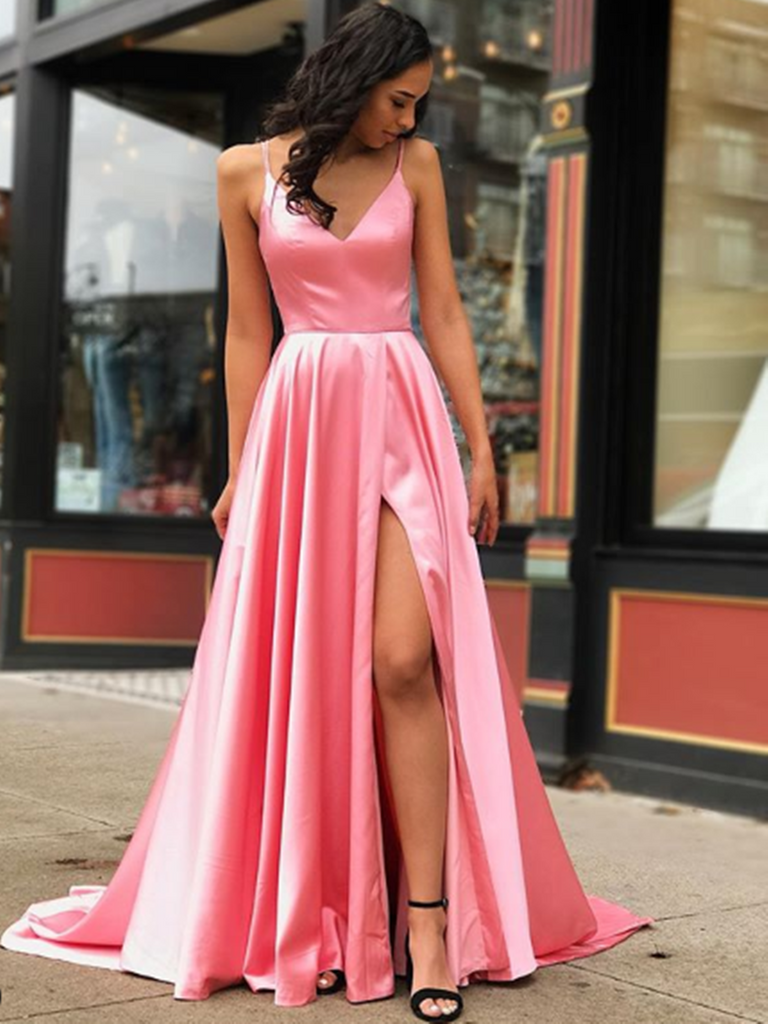Pink satin top evening dress