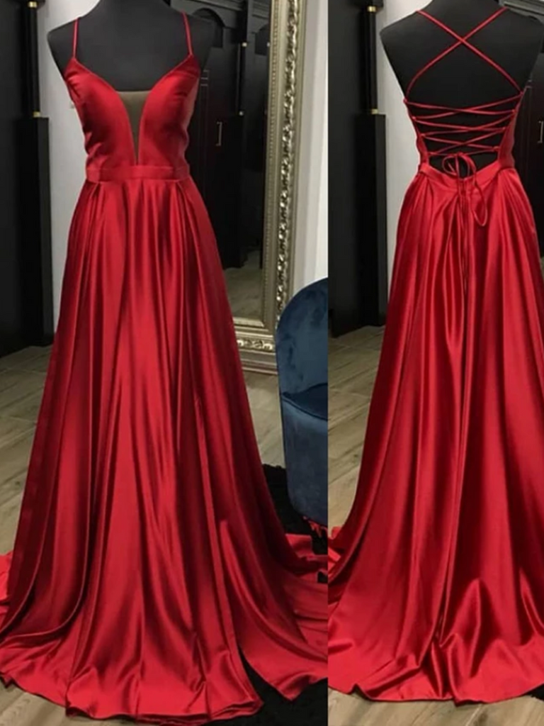 Simple Burgundy Backless Satin Long Prom Dress, Burgundy Backless Satin Long Evening Graduation Dress