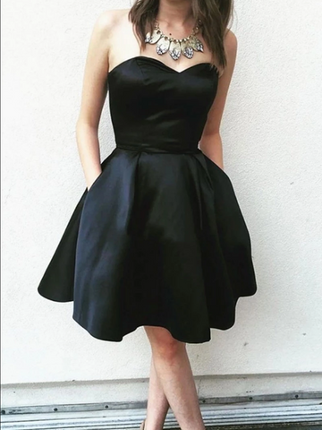 Cute Black Sweetheart Neck Short Prom Dress,  Black Short Homecoming Dress