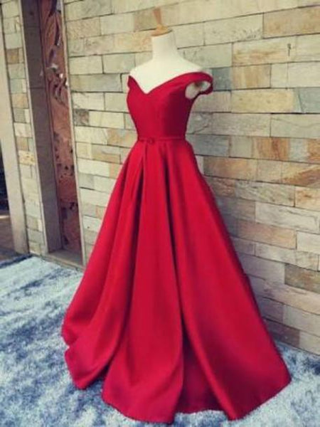 Custom Made Red Off Shoulder Long Prom Gown, Red Prom Dresses, Long Red Formal Dresses