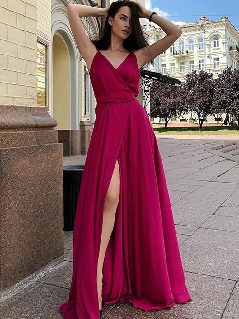 A Line V Neck Burgundy/Green Prom Dresses With Front Slit, V Neck Burg morievent A Line V Neck Burgundy/Green Prom Dresses With Front Slit, V Neck Burg morievent