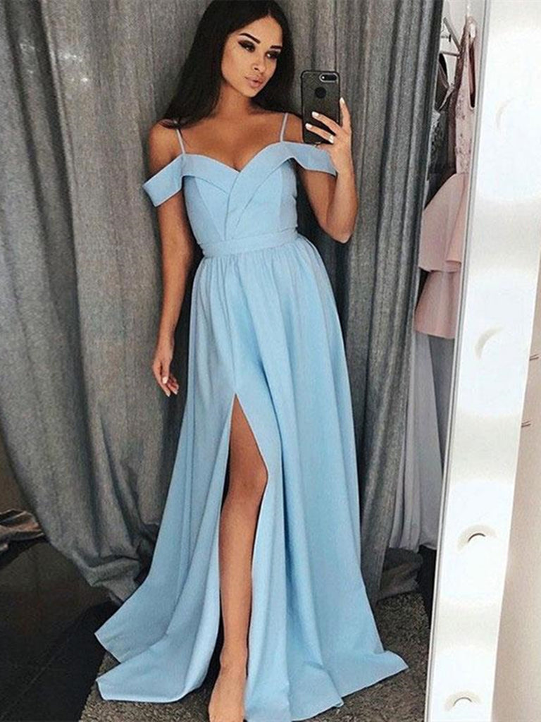 Custom Made Off Shoulder Blue Prom Dresses, Off The Shoulder Blue Form morievent Custom Made Off Shoulder Blue Prom Dresses, Off The Shoulder Blue Form morievent