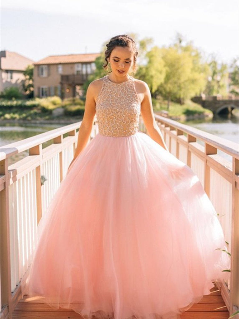 Custom Made Round Neck Pink Prom Dresses, Pink Formal Dresses, Pink Pr morievent Custom Made Round Neck Pink Prom Dresses, Pink Formal Dresses, Pink Pr morievent