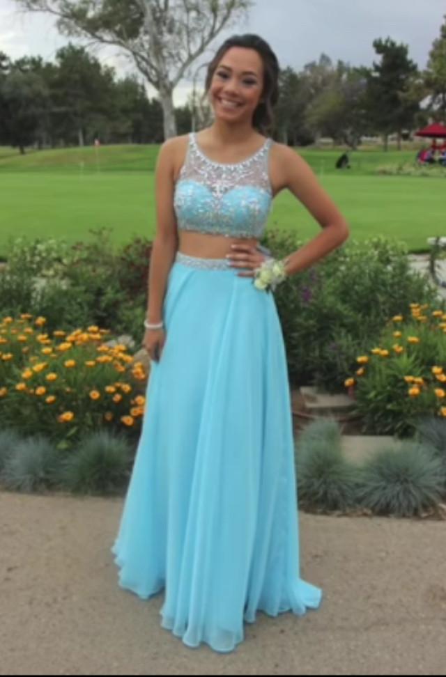 Custom Made A Line Round Neck 2 Pieces Light Blue Long Prom Dress, Blu morievent Custom Made A Line Round Neck 2 Pieces Light Blue Long Prom Dress, Blu morievent