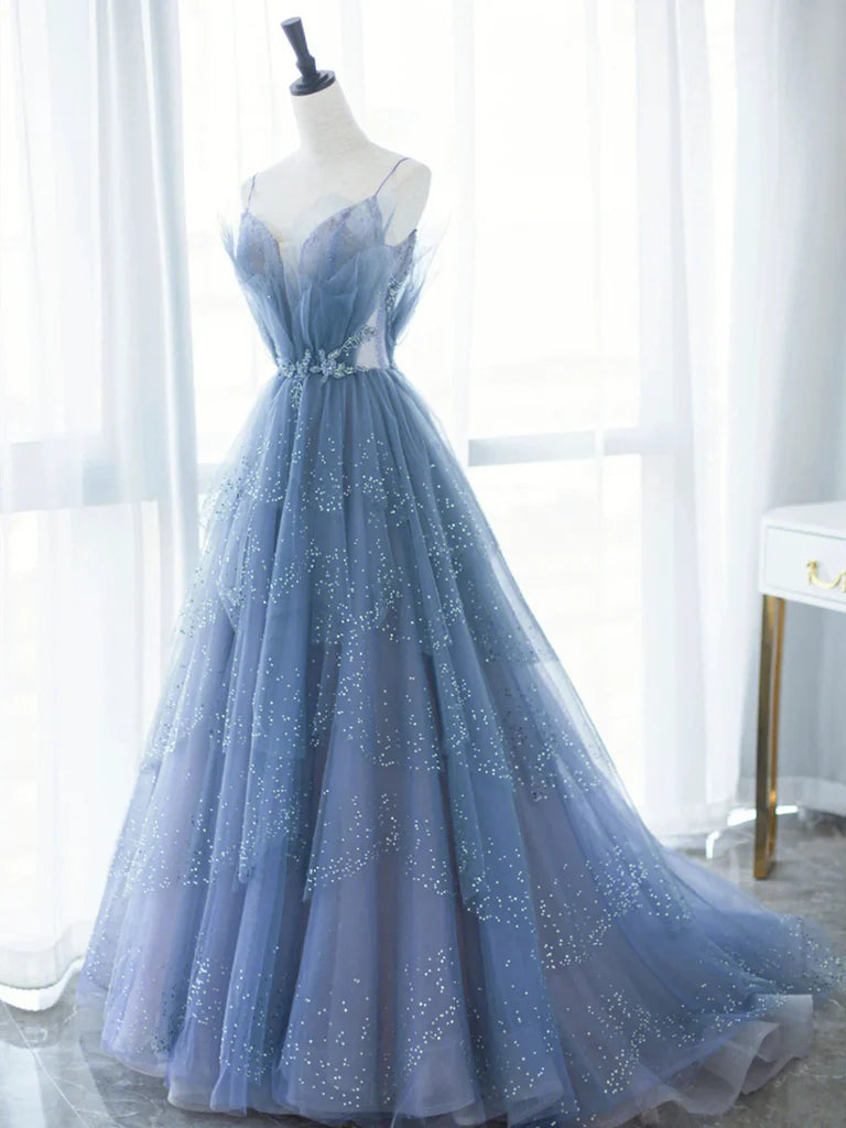 Blue Tulle Puffy Long Prom Dresses, Blue Tulle Long Formal Evening Dre morievent Blue Tulle Puffy Long Prom Dresses, Blue Tulle Long Formal Evening Dre morievent