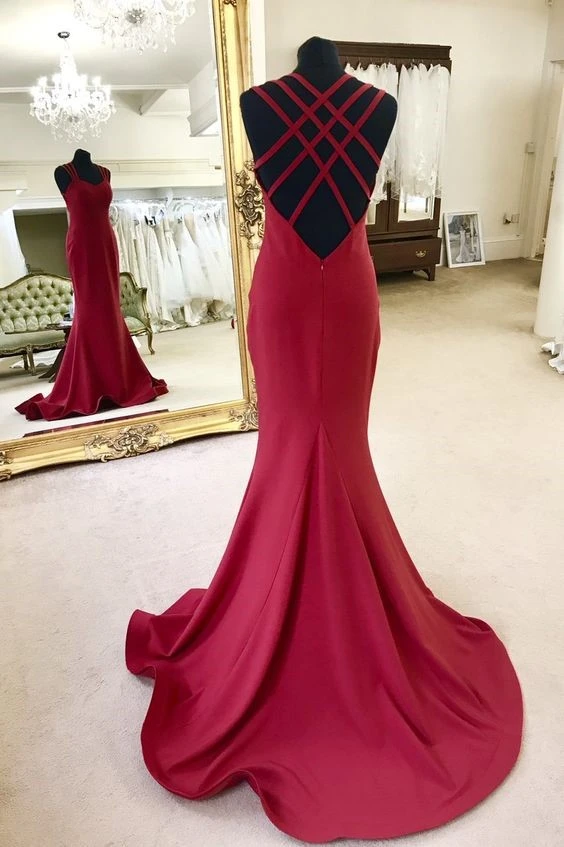 Elegant Sweetheart Neck Strappy Backless Mermaid Burgundy Prom Dresses morievent Elegant Sweetheart Neck Strappy Backless Mermaid Burgundy Prom Dresses morievent