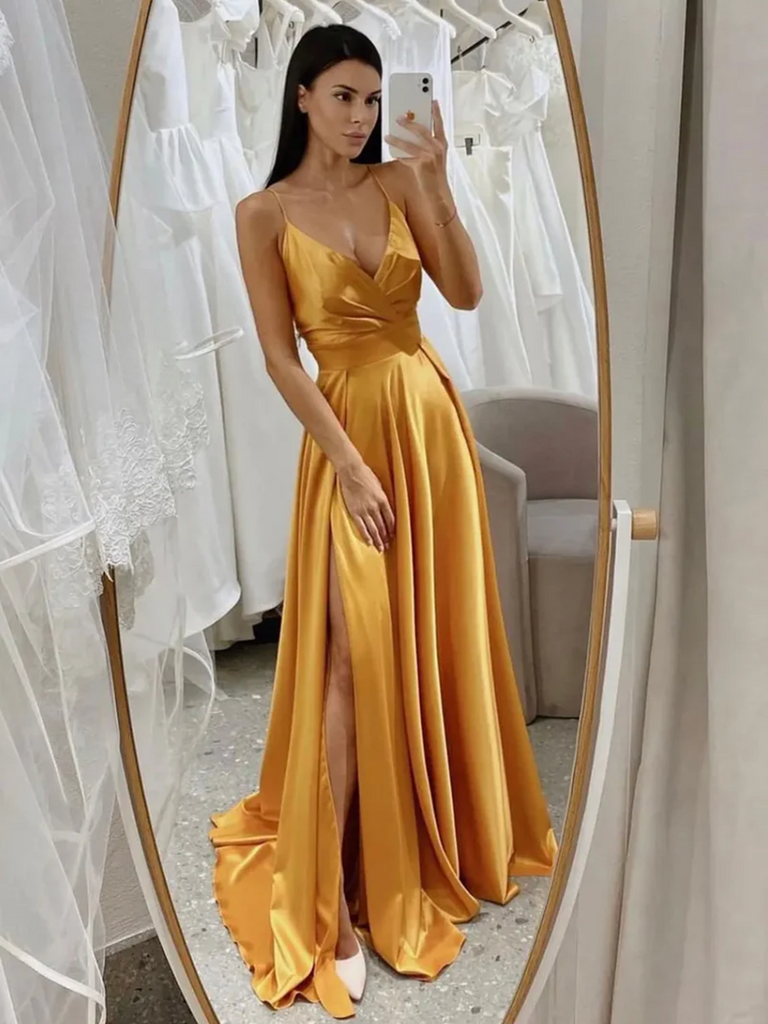 Yellow simple 2025 prom dress