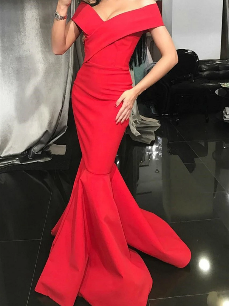 Red Mermaid Off Shoulder Prom Dresses, Red Mermaid Off The Shoulder Fo morievent Red Mermaid Off Shoulder Prom Dresses, Red Mermaid Off The Shoulder Fo morievent