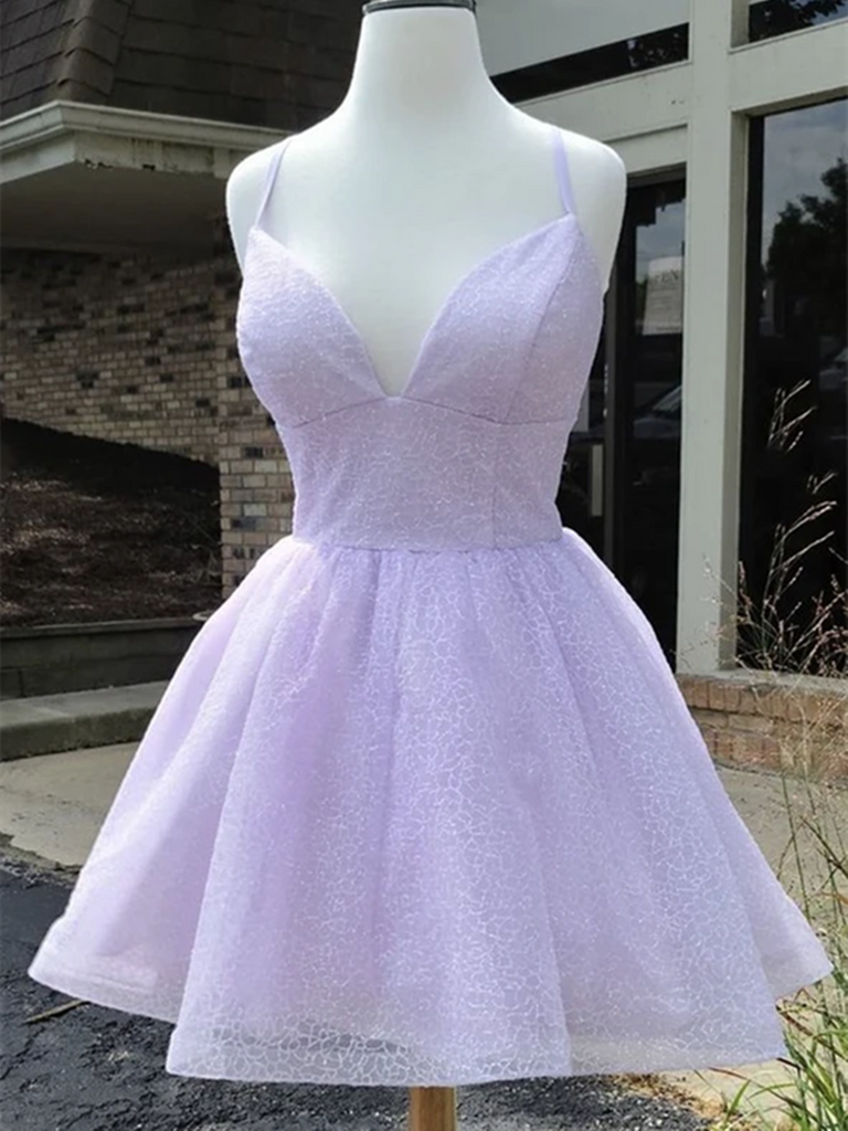 V Neck Purple Short Prom Dresses, Purple Short V Neck Formal Evening Graduation Dresses