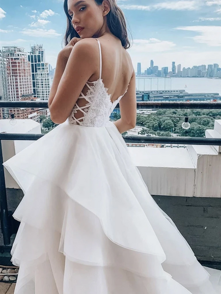 V Neck White Lace Wedding Dresses, V Neck White Lace  Bridal Dresses , V Neck White Lace Prom Dresses