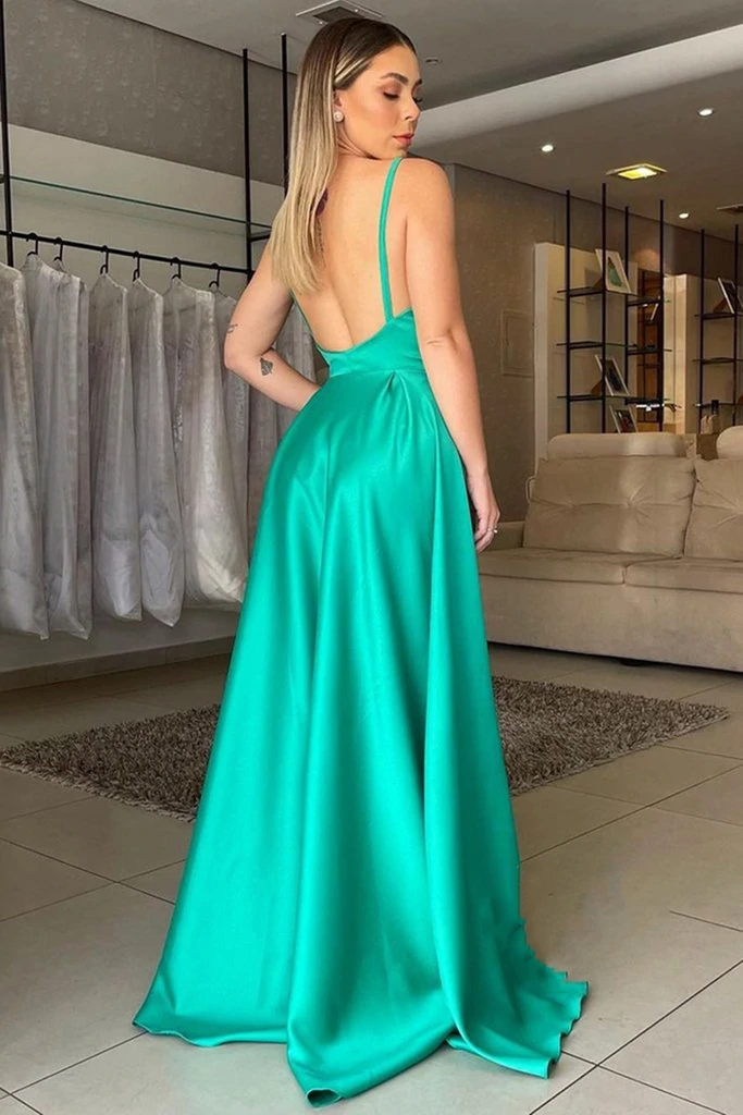 green backless satin dress Backless Satin Maxi Dress