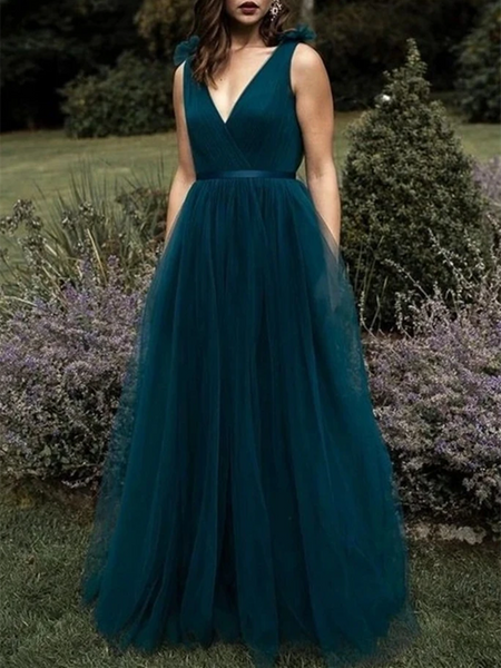 V Neck and V Back Peacock Blue Long Prom Dresses, V Neck Open Back Peacock Blue Formal Evening Dresses