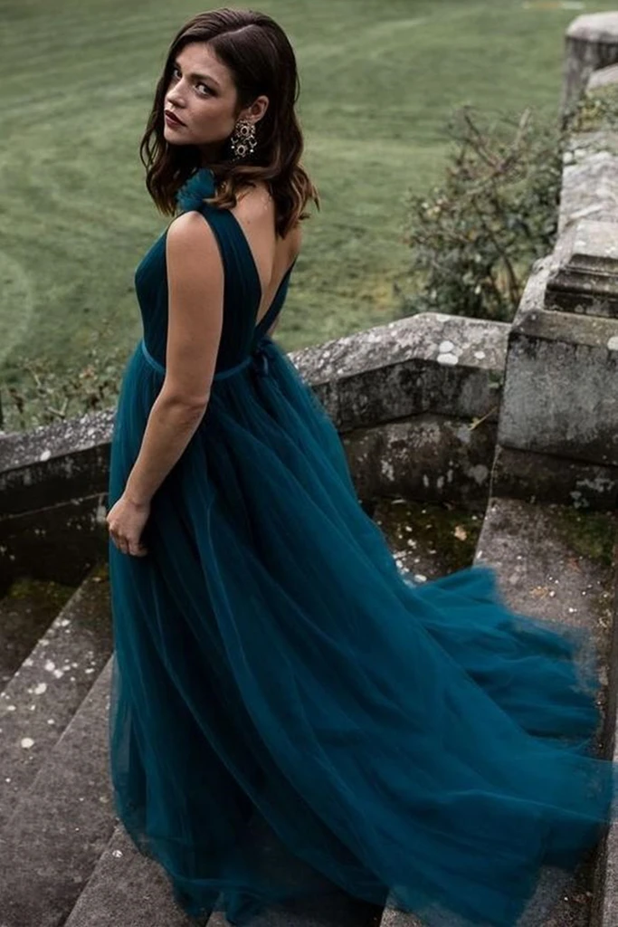 Peacock blue long dress best sale