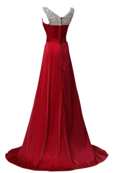 Custom Made A Line Dark Red Round Neck Long Prom Dresses, Bridesmaid Dresses, Formal Dresses
