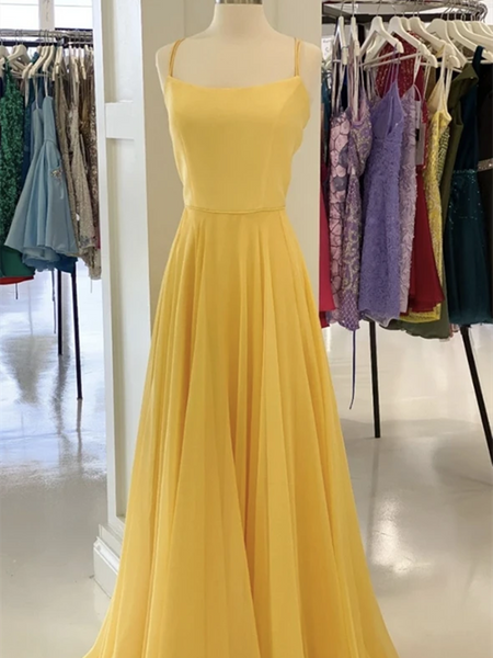 A Line Yellow Chiffon Long Prom Dresses, A Line Yellow Chiffon Long Formal Evening Dresses
