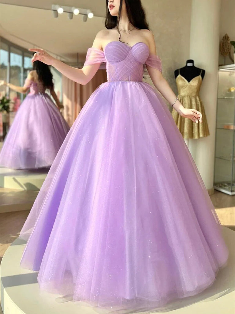 Elegant Off Shoulder Purple Tulle Long Prom Dresses, Off the Shoulder morievent Elegant Off Shoulder Purple Tulle Long Prom Dresses, Off the Shoulder morievent
