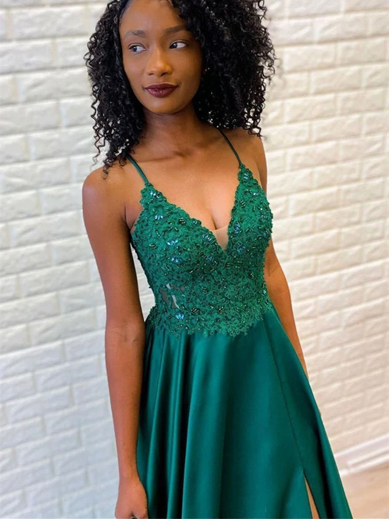 Corset-Bodice Long Emerald Green Formal Dress