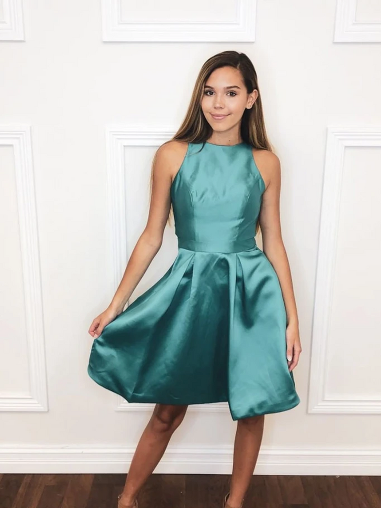 Homecoming Dresses Short Green Silk Dress Simple Green Satin Short Prom Dresses, Short Green Formal Evening Homecoming Dresses Short Green Silk Dress Simple Green Satin Short Prom Dresses, Short Green Formal Evening
