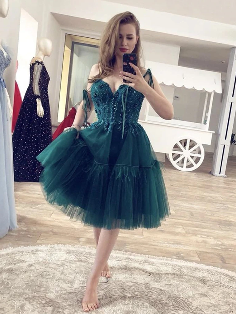 Gorgeous Beaded Green Lace Short  Prom Dresses, Short Green Lace Formal Graduation Homecoming Dresses, Lace Green Cocktail Dresses