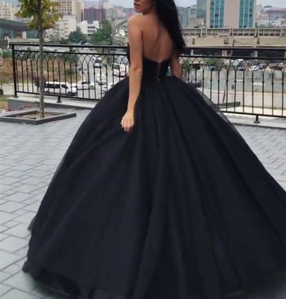 Black Sweetheart Neck Floor-length Sleeveless Prom Gown, Black Formal Dress